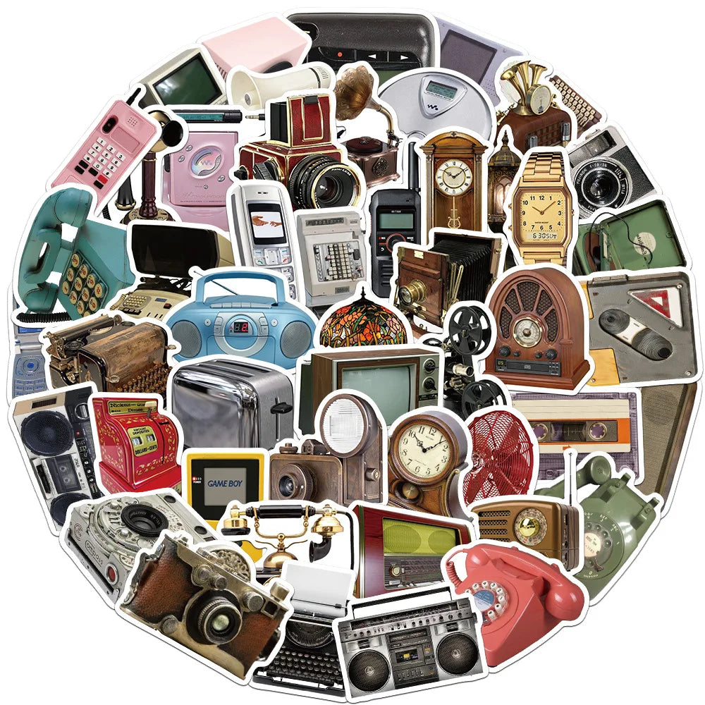 Vintage Electronics Stickers 10/30/50Pcs for Suitcase, Skateboard, Laptop, Luggage, Phone, Car, DIY Decal (Online Order Only)