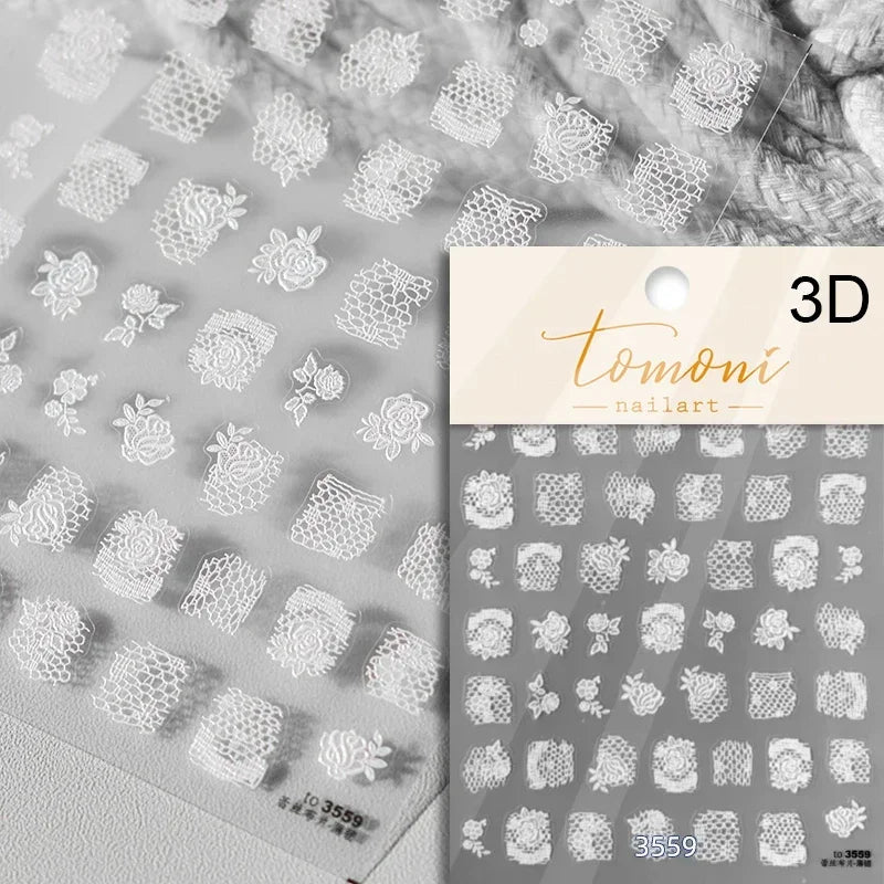 French Style Colorful Square Grid Rhombus Stripe Bowknot Line 3D Self Adhesive Nail Art Stickers Shiny Rhinestone Manicure Decal (Online Order Only)