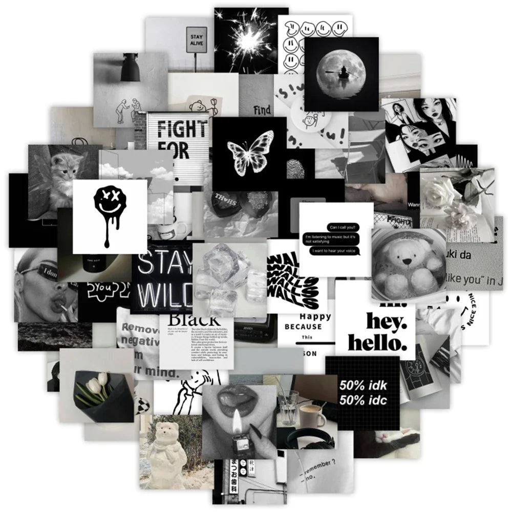 10/30/63PCS Black White Simple Stickers Aesthetics Ins Style Decals DIY Phone  Motorcycle Laptop Notebook Car Sticker Kids Toy (ONLINE ORDER ONLY)