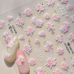 Pink Chrysanthemum Flower Gradient Halo Dyeing Ancient 5D Soft Embossed Relief Adhesive Nail Art Sticker 3D Charm Manicure Decal (Online Order Only)
