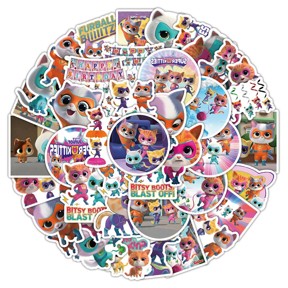 10/30/50PCS Super Kitties Stickers Cute Cartoon Sticker Kids Toy DIY Luggage Laptop Phone Guitar Car Bike Skateboard Decals Gift (ONLINE ORDER ONLY)