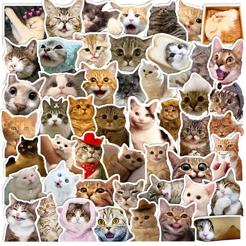 10/30/50PCS Kawaii Cat Mood PVC Graffiti Sticker Sticky Aesthetic Decorative Scrapbook DIY Child Phone Stationery Supply for Kid (Online Order Only)