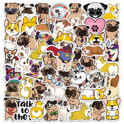 50pcs Cartoon Dog Stickers for Helmet, Wall, DIY Decoration with Storage Box (Online Order Only)