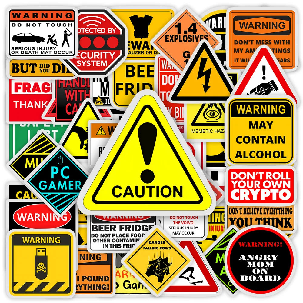 Funny Weird Warning Stickers Yellow Cartoon DIY Toy Gift Graffiti Decal for Phone Luggage Laptop Bottles Scrapbook Waterproof (ONLINE ORDER ONLY)