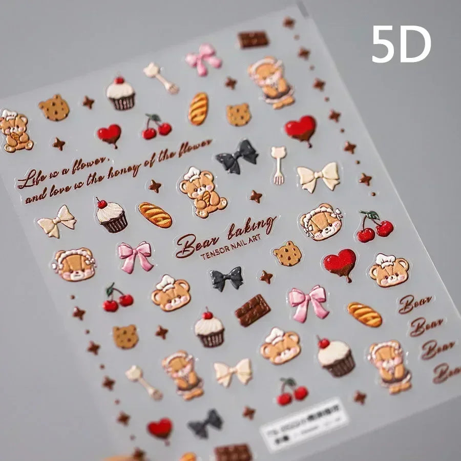 Lovely Dog Puppy Dream Heart Flower Star Pizza Food Sugar Skewers Strawberry Desserts Adhesive Nail Art Stickers Manicure Decals (Online Order Only)