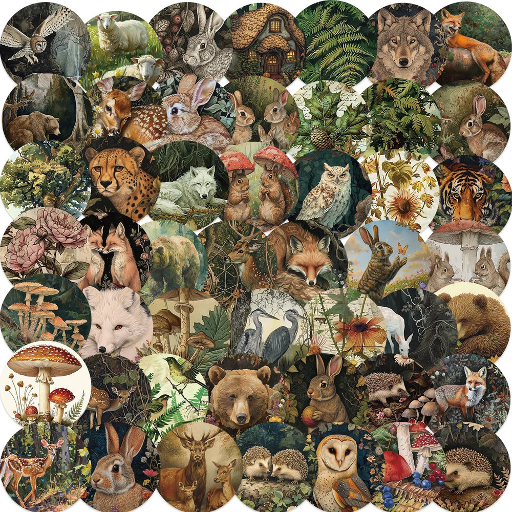 50pcs Retro Animal Stickers Vinyl Laptop Decals Cartoon Animals Stickers For Luggage Guitar Skateboard Diary Waterproof Graffiti (ONLINE ORDER ONLY)