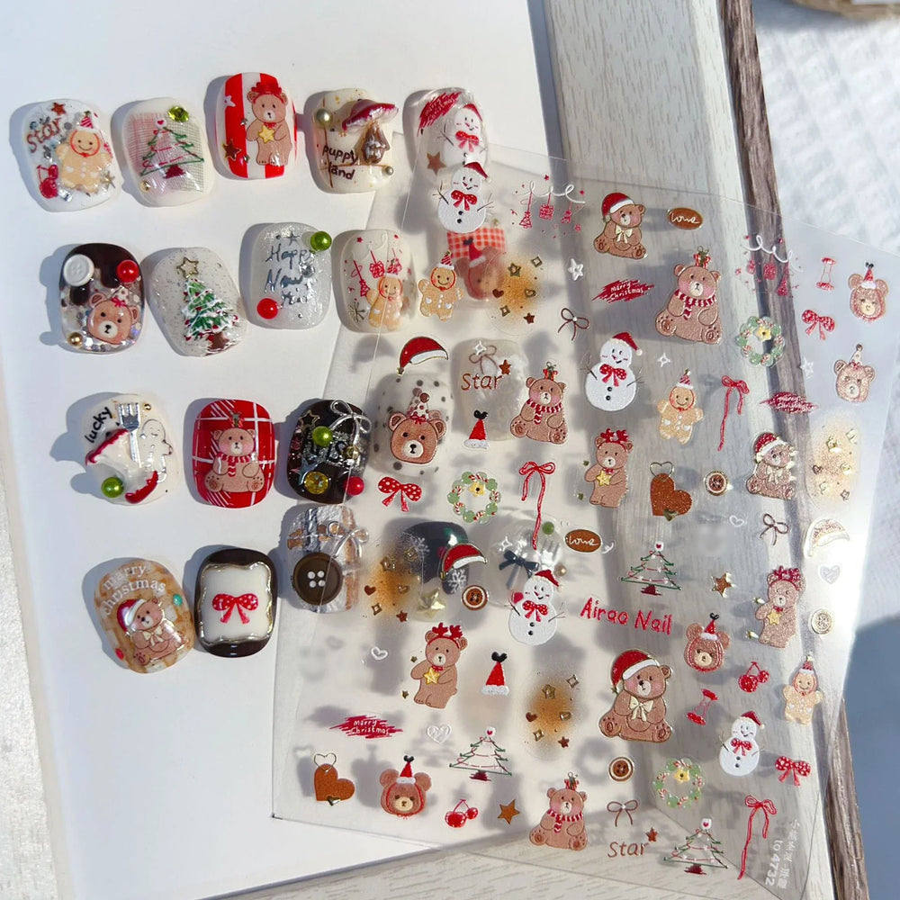 Santa's Hat Candy Santa Claus Christmas Tree Bell Elk 5D Self Adhesive Nail Art Stickers Button Snowflake Cherry Manicure Decals (ONLINE ORDER ONLY)