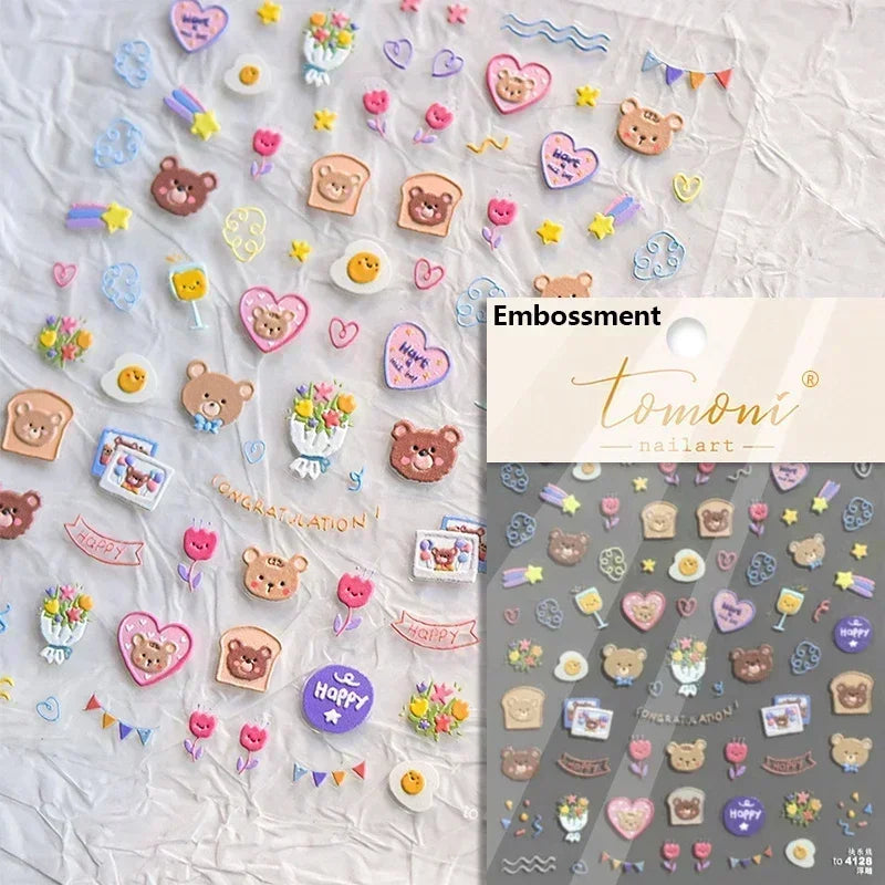 Bowknot Dog puppy Christmas Hat Strawberry Cake Food Coffee Cherry Love Heart Adhesive Nail Art Sticker Reliefs Manicure Decals (Online Order Only)