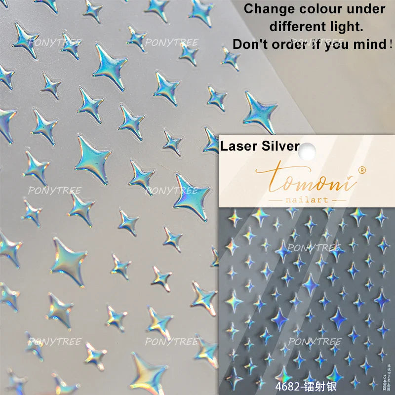 Irregular Stars Red Silver Five-pointed Star Meteor Shiny 5D Self Adhesive Nail Art Stickers Romantic Rhinestone Manicure Decals (ONLINE ORDER ONLY)