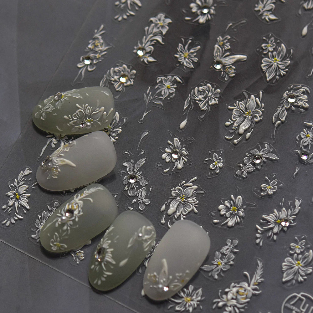 Petal Numerous Flowers Luxuriant Plant Garden Yellow Stamen Charming 5D Soft Relief Adhesive Nail Art Sticker 3D Manicure Decals (ONLINE ORDER ONLY)