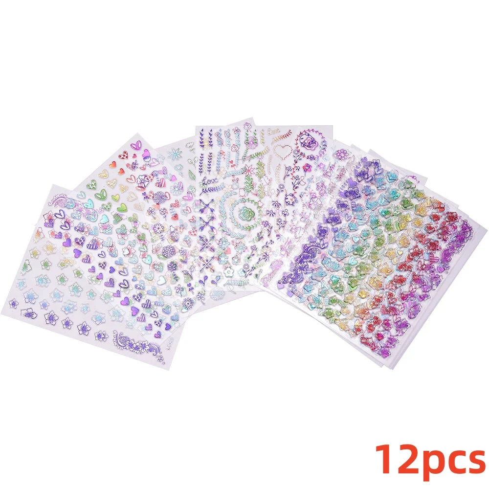 12 Sheets Valentines Nail Stickers Red Heart Nail Art Sticker Decal Solid Hollow Heart 3D Self-Adhesive Design Nail Art Supplies (ONLINE ORDER ONLY)