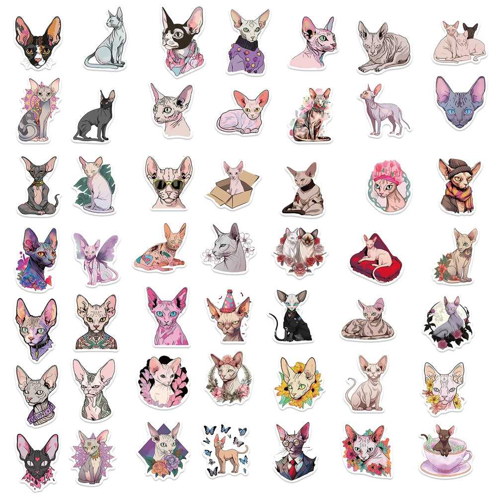 50PCS Sphinx Pink Hairless Cat Kitty Cute Vinyl Waterproof Stickers Cartoon Diary Suitcase Scrapbook Laptop Bike Sticker Decals (ONLINE ORDER ONLY)