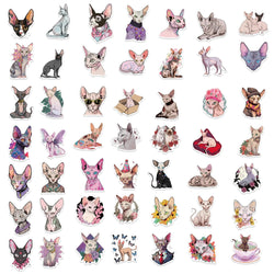 50PCS Sphinx Pink Hairless Cat Kitty Cute Vinyl Waterproof Stickers Cartoon Diary Suitcase Scrapbook Laptop Bike Sticker Decals (ONLINE ORDER ONLY)