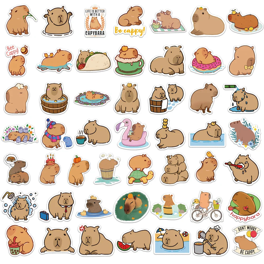 50PCS Cute Capybara Animal Stickers Car Motorcycle Travel Luggage Phone Guitar Laptop Cartoon Helment Decal Kid Gift Toys (ONLINE ORDER ONLY)
