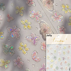 Charming Dreamy Shiny Jelly Blue Gradient Lily Flowers Rose Petal White Dot Chinese Colorful Nail Art Stickers Manicure Decals (ONLINE ORDER ONLY)