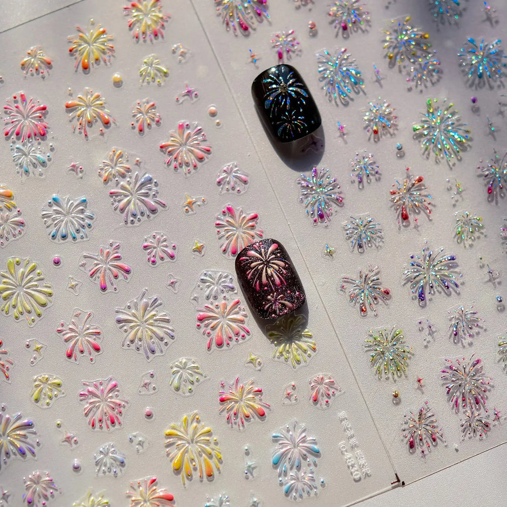 Colorful Fireworks Burst Hot Stamping Process Laser Pink Bright Romantic Self Adhesive Nail Art Stickers Chic Manicure Decals (ONLINE ORDER ONLY)