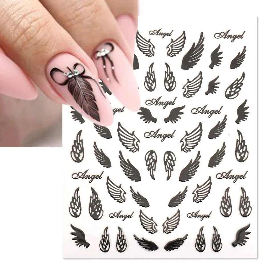 Gold Silver Wing Nail Art Stickers 3D Metal Chain Heart Love Sun Moon Star Gel Polish Adhesive Manicure Slider Decor Accessories (ONLINE ORDER ONLY)