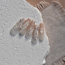 Charming White Shiny Pearl Rhinestone Wings Feathers Crown Moon Stars 3D Self Adhesive Nail Art Sticker Manicure Decal Wholesale (ONLINE ORDER ONLY)
