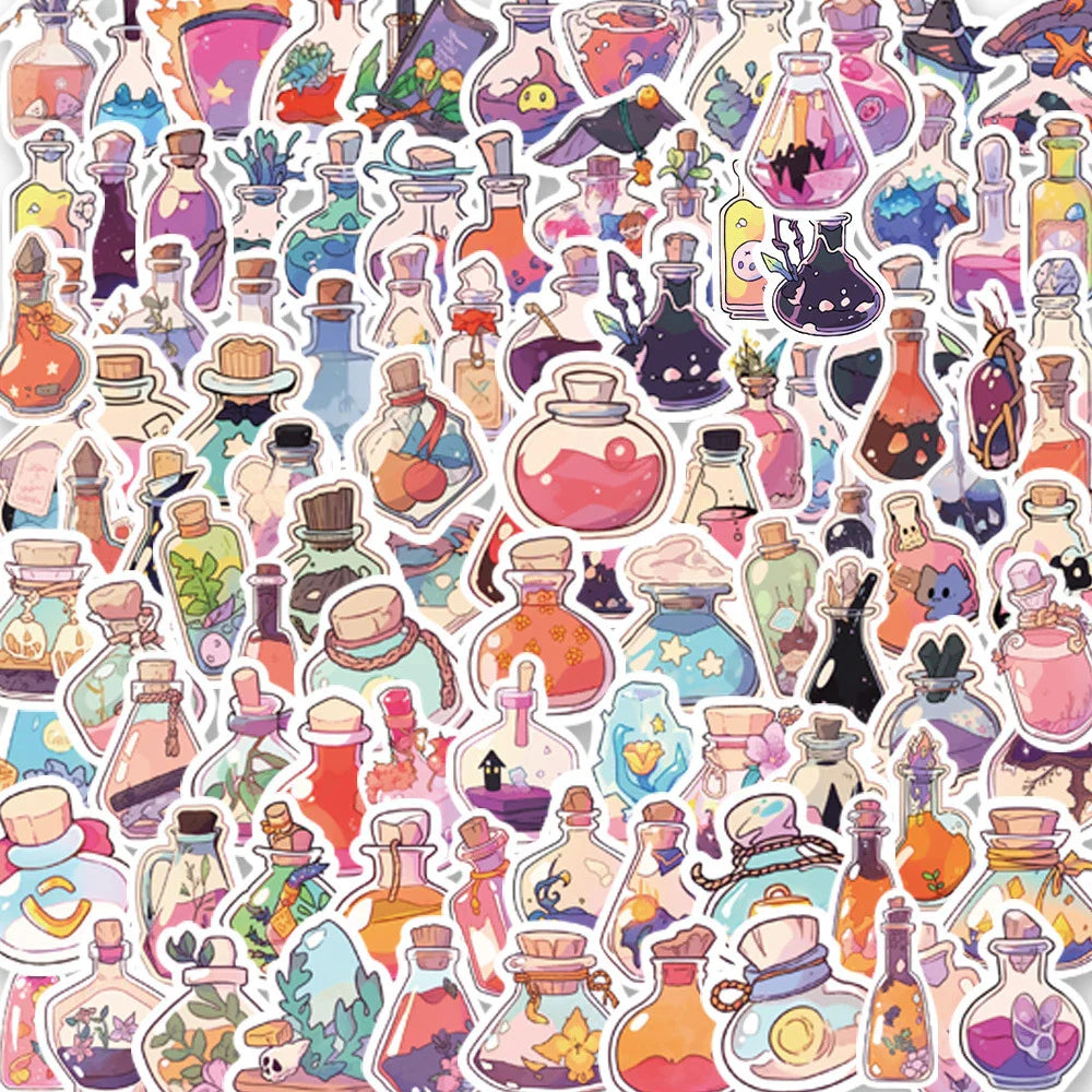 Cute Cartoon Potion Bottle Stickers - 10/30/50/100pcs Aesthetic Decals for Laptop, Scrapbook, Phone, Kids (Online Order Only)