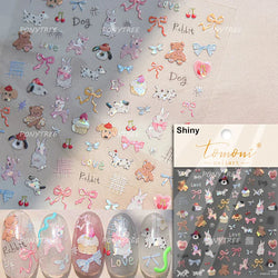 Sweet Dessert Cute Bear Cake Apple Flower Strawberry Jam Lace Line Bear Footprints Adhesive Nail Art Stickers Manicure Decals (ONLINE ORDER ONLY)