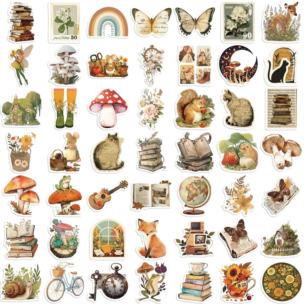 50pcs Retro Aesthetic Animals Cartoon Stickers for Travel Luggage Notebook Guitar Laptop Phone Stationery Water Bottle (ONLINE ORDER ONLY)