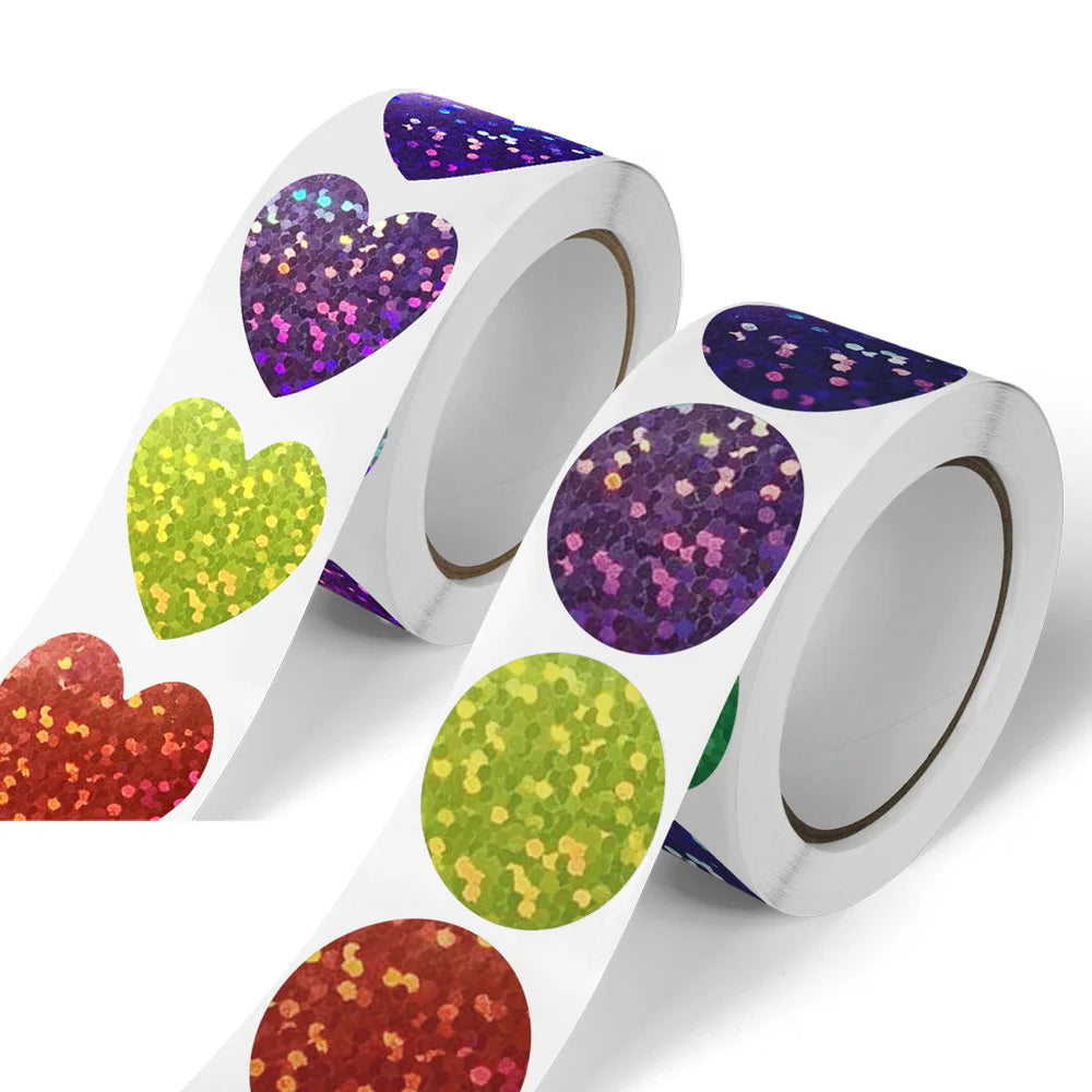 100-500pcs Holographic Color Gold Heart-shaped Stickers Kids Reward Stickers Labels For Wall Crafts Classroom Teachers Supplies (ONLINE ORDER ONLY)