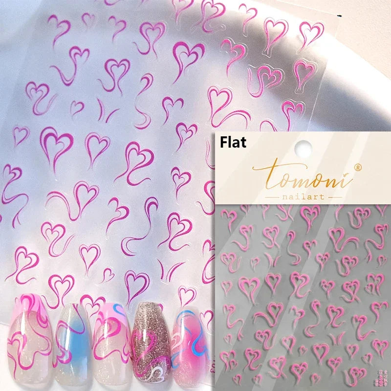 Flat Small Pink Brown Halo Dyeing Love Heart Geometric Leopard Shiny Jelly Chic Embossed Relief Nail Art Stickers Manicure Decal (Online Order Only)