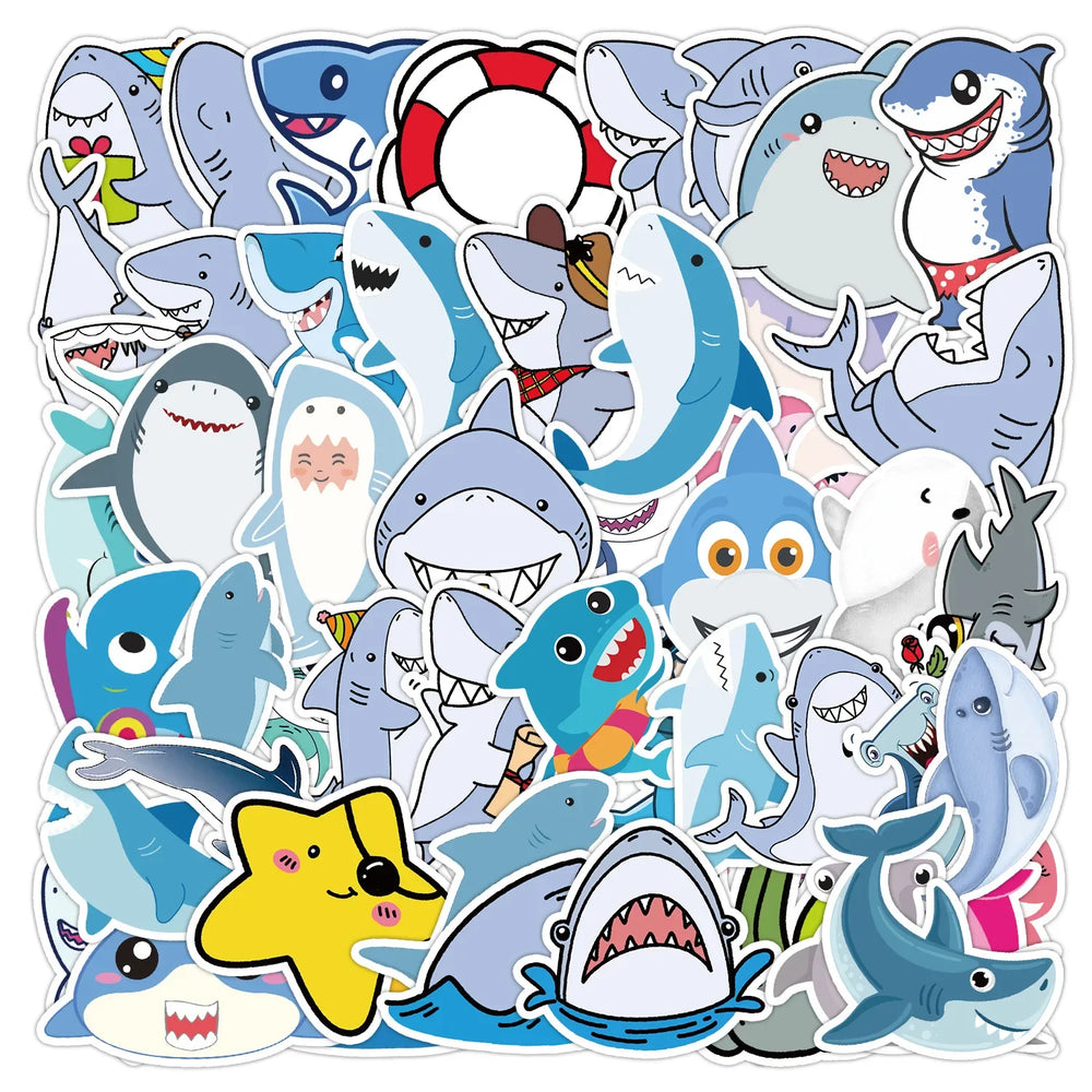 50pcs Cute Shark Graffiti Stickers for Helmet, Wall, DIY Decoration (Online Order Only)