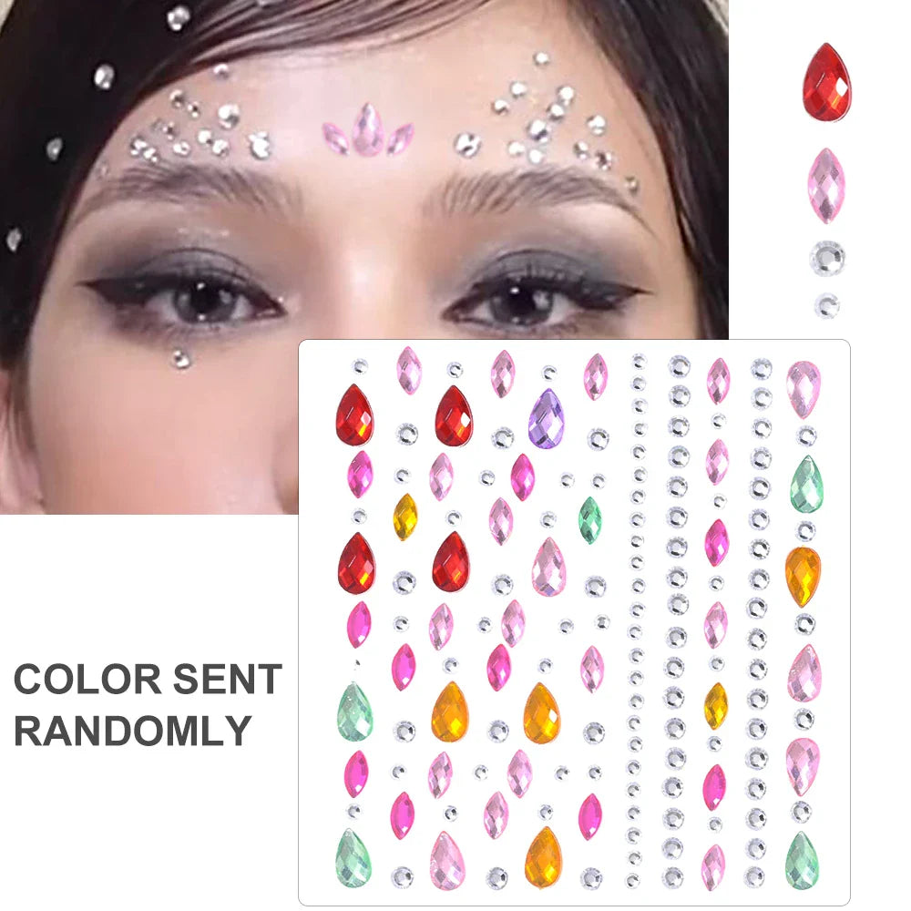 5Pcs Coloful Glitter Face Jewelry Sticker Crystal Eye Body Face Jewels Bady Makeup Tools Temporary Self-Adhesive Nail Rhinestone (ONLINE ORDER ONLY)