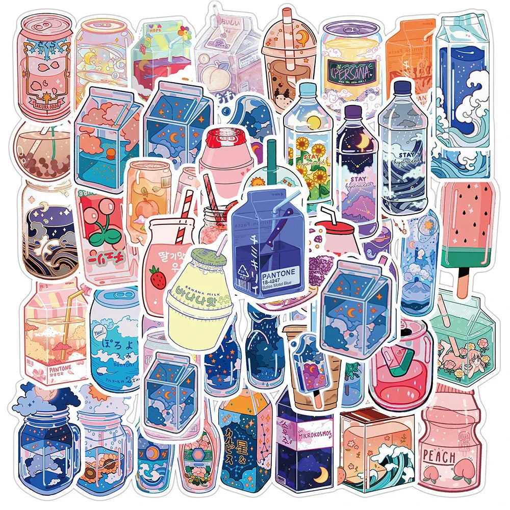Cute Cartoon Drink Stickers Waterproof Decals for Laptop Guitar Luggage Fridge Kid Toy (Online Order Only)