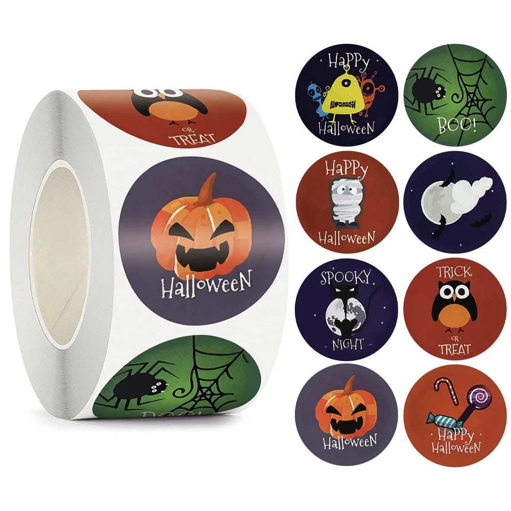 100-500pcs Halloween Pumpkin Face Sticker Label Ghost Party Decor Scrapbooking DIY Gift Packaging Sealing Sticker Labels (Online Order Only)