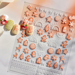 Bowknot Glove Socks Elk House Gingerbread Man Self Adhesive Nail Art Stickers Snowflake Christmas Tree Rhinestone Manicure Decal (Online Order Only)