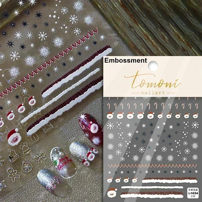 Black White Christmas Tree Snowflake Bowknot Snowman Socks Star Santa Hat Deer Rhinestone Winter Nail Art Sticker Manicure Decal (Online Order Only)