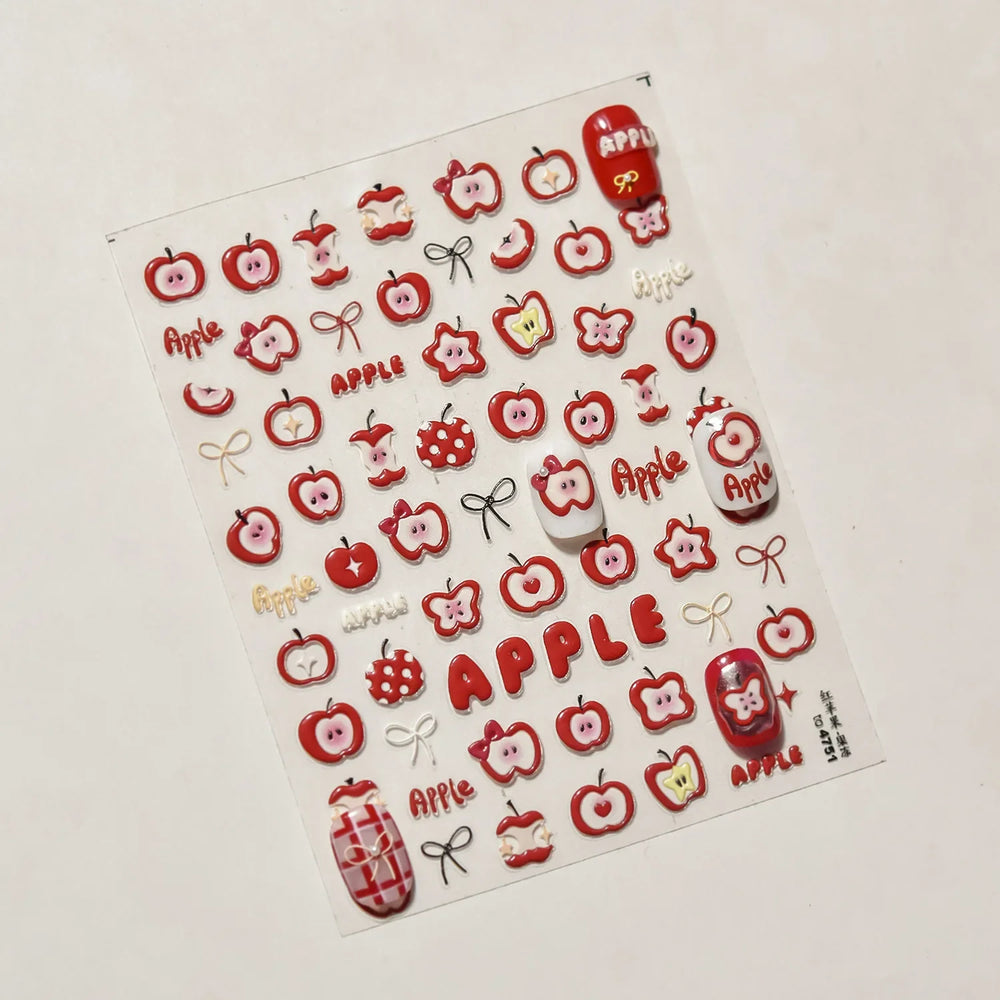 Shiny Attractive Apple Core Peel Cute Fruits Bowknot Tie Star Self Adhesive Nail Art Stickers Charming Rhinestone Manicure Decal (ONLINE ORDER ONLY)