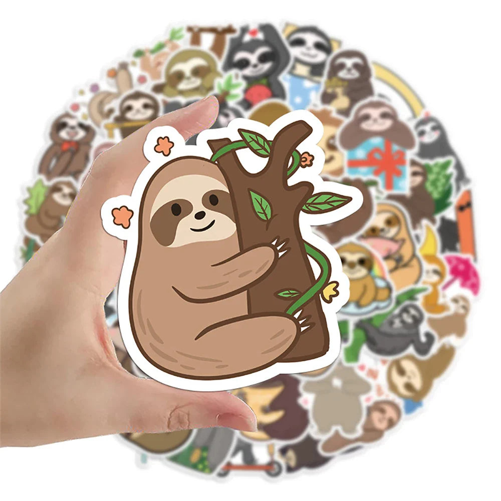 10/30/50PCS Cute Sloth Cartoon Stickers Kawaii Animals Decals Graffiti Toys DIY Skateboard Laptop Phone Fridge Car Kids Sticker (ONLINE ORDER ONLY)