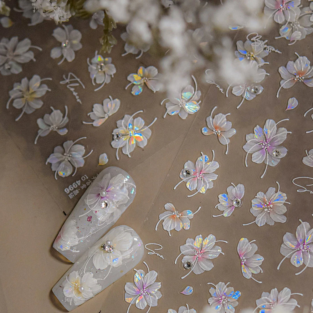 Charm Pink Yellow Flower Petal Stamen Stamen Peony Self Adhesive Nail Art Decorations Stickers Shiny Rhinestone Manicure Decals (ONLINE ORDER ONLY)