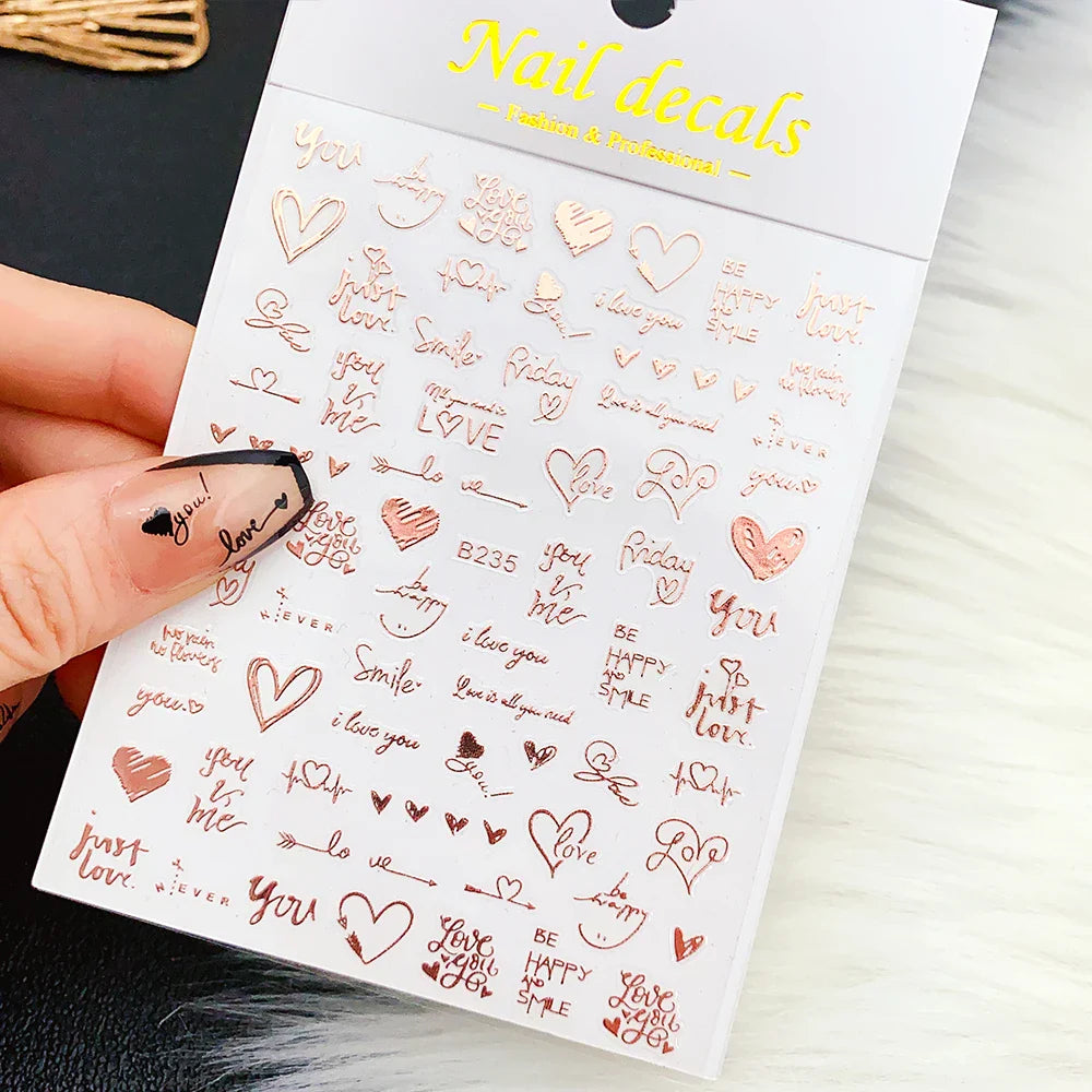 1PC Heart Love Design 3D Nail Art Sticker English Letter Self-Adhesive Slider Valentine's Day DIY Manicure Tips Accessories Tool (ONLINE ORDER ONLY)