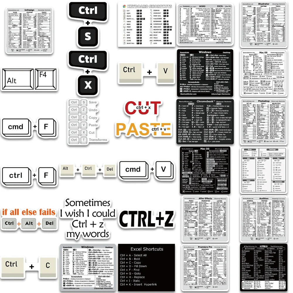 30PCS Shortcut Key Tips Waterproof Computer Sticker DIY Keyboard ipad Laptop And Desktop Student Gift Decoration Toy Sticker (ONLINE ORDER ONLY)