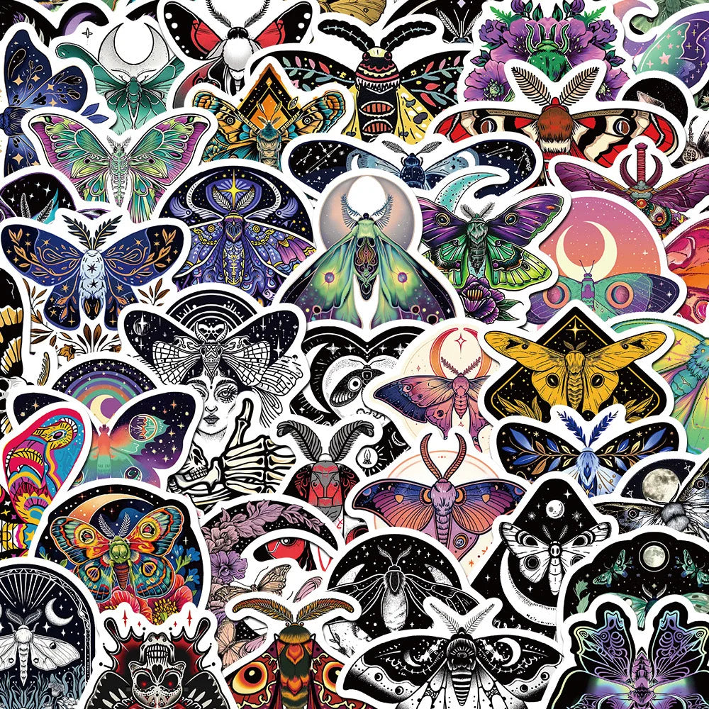 10/50pcs Cute Dark Moon Ghost Moth Cartoon Stickers DIY Phone Laptop Luggage Skateboard Graffiti Decals Decoration Sticker Toy (ONLINE ORDER ONLY)