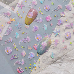 Infauna Jellyfish Conch Shell Starfish Octopus Coral Polypite Wishing Bottle Sea Self Adhesive Nail Art Stickers Manicure Decals (ONLINE ORDER ONLY)