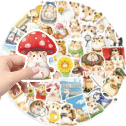 55pcs Hello Cute Hamster Stickers Suitcase Skateboard Guitar DIY Laptop Waterproof Sticker Aesthetic PVC School Stationery ﻿ (Online Order Only)