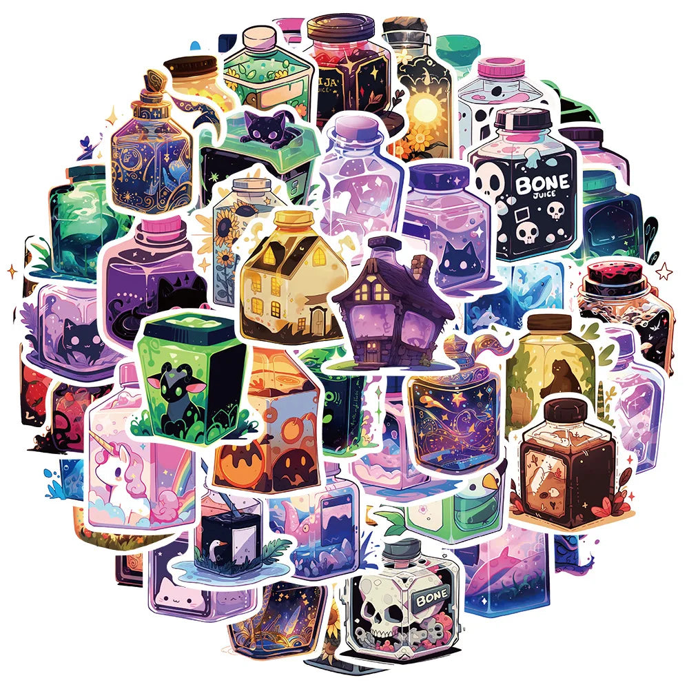 Cartoon Magic Juice Graffiti Decal Stickers for Laptop, Motorcycle, Luggage, Snowboard, Fridge, Phone, Car - 10/30/50pcs (ONLINE ORDER ONLY)