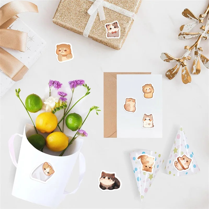 500PCS Cute Fat Cat Sticky Paper Labels Thank You Sticker Sealing Decoration Scrapbooking Stationery Hand Accounting Supplies (ONLINE ORDER ONLY)