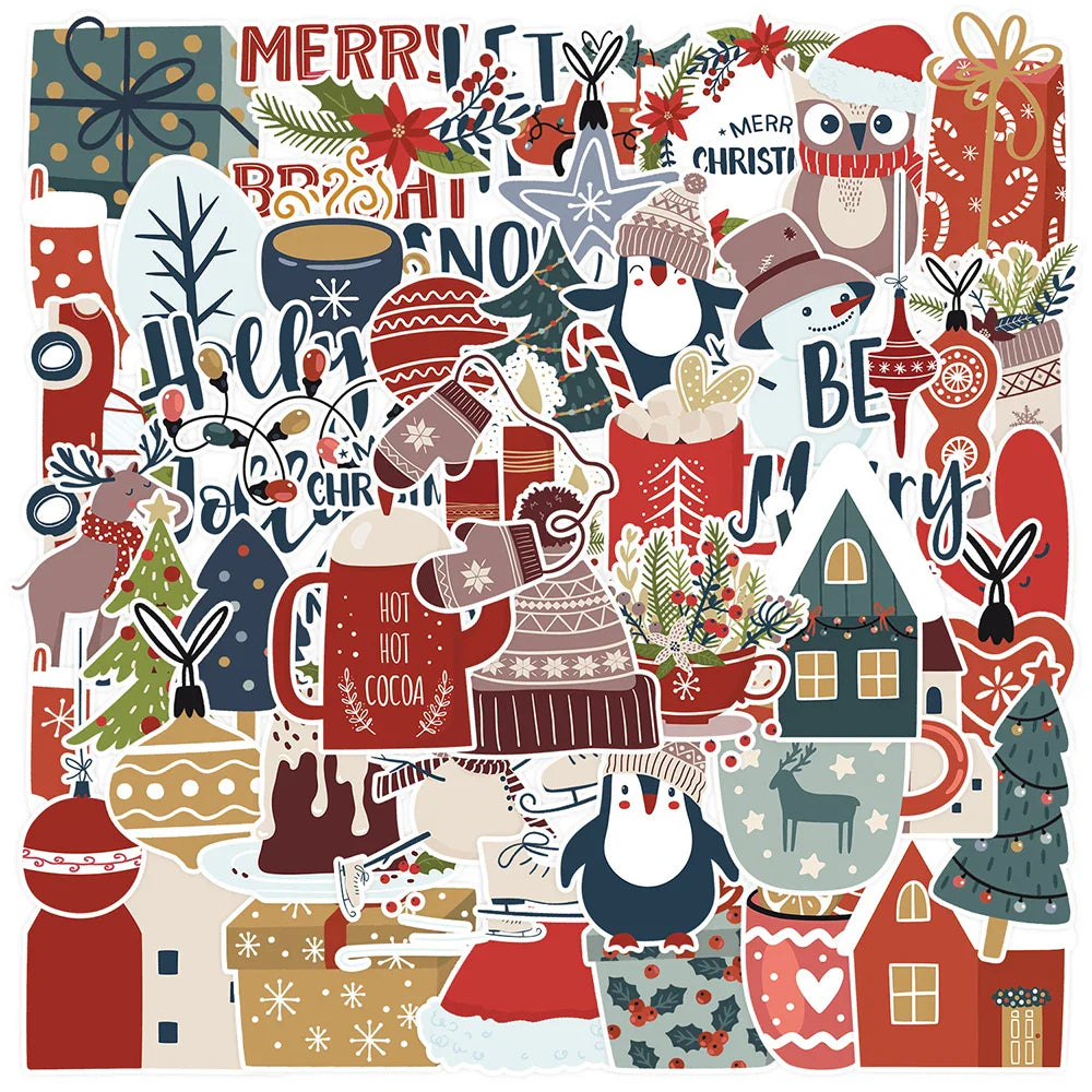 Boho Christmas Cartoon Stickers - Waterproof Laptop Phone Luggage Decals (10/30/50pcs) (ONLINE ORDER ONLY)