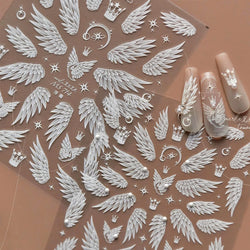 Charming White Shiny Pearl Rhinestone Wings Feathers Crown Moon Stars 3D Self Adhesive Nail Art Sticker Manicure Decal Wholesale (ONLINE ORDER ONLY)