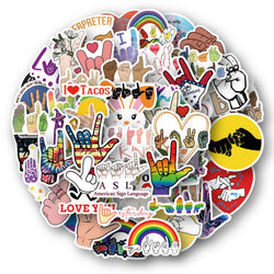10/30/50PCS American Sign Language Finger Love Stickers Toys For Kid DIY Wateproof Suitcase Skateboard Phone Cute Cartoon Decals (Online Order Only)