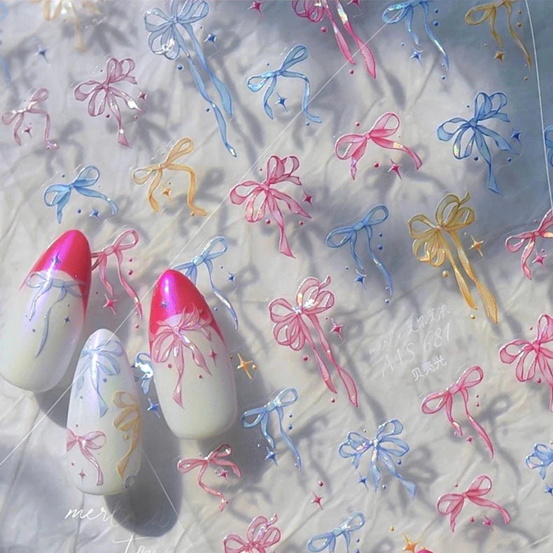 Chic Shiny Bowknot Colorful Ribbon Stars Heart Butterfly Flower Delicate Romantic Nail Art Stickers Decoration Manicure Decals (Online Order Only)
