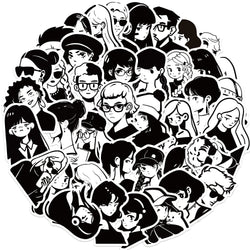50PCS Black & White Graffiti Cartoon Stickers Waterproof Decals (Online Order Only)