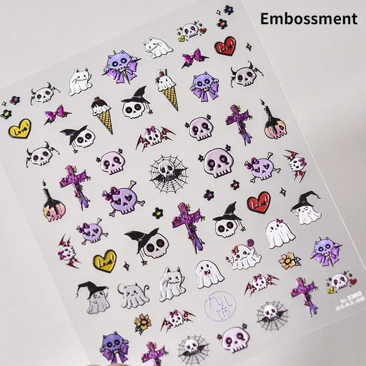 Cat Eye Shiny Blue Purple Spider Cross Love Heart Star Snake Web Jelly Thrilling Nail Art Stickers Manicure Decals Halloween (ONLINE ORDER ONLY)
