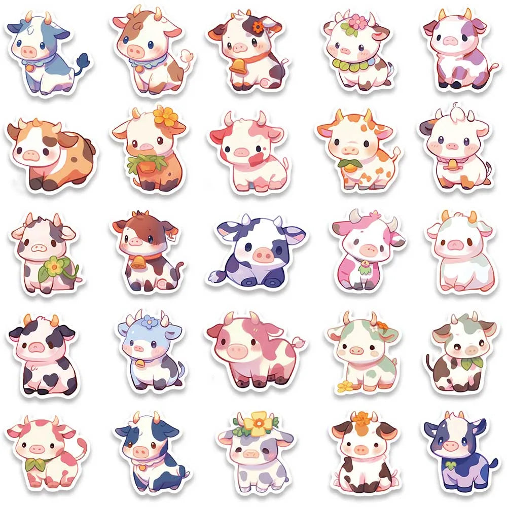 50pcs Waterproof Graffiti Cute Cartoon Cow Animal Sticker For Luggage Laptop Guitar Phone Skateboard Vinyl Decals (ONLINE ORDER ONLY)